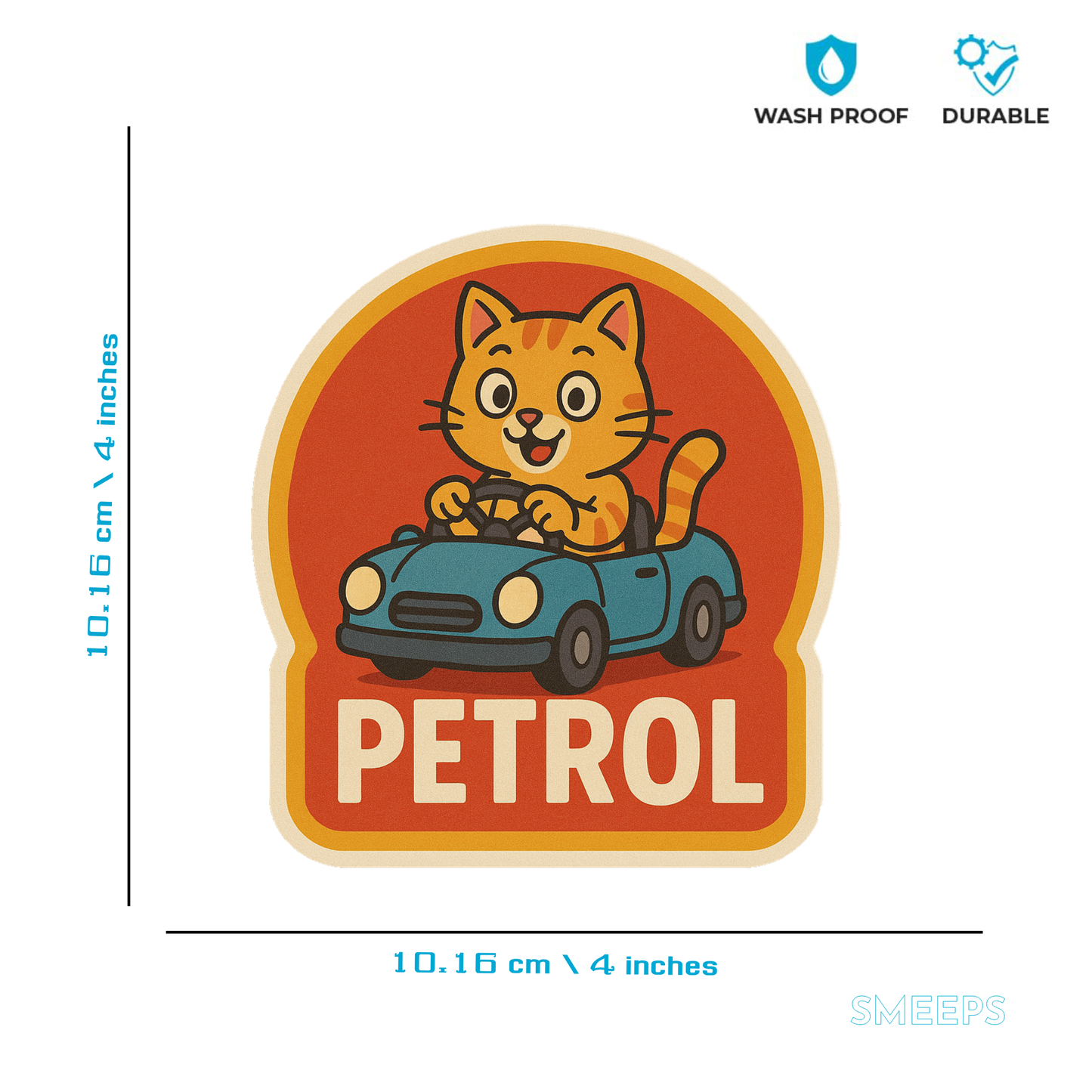 Smeeps Petrol Fuel Sticker – 10 x 10 cm Cute Cat Driving Car Design | Fun Retro Reminder Decal for Petrol Vehicles | Waterproof & Long-Lasting Vinyl