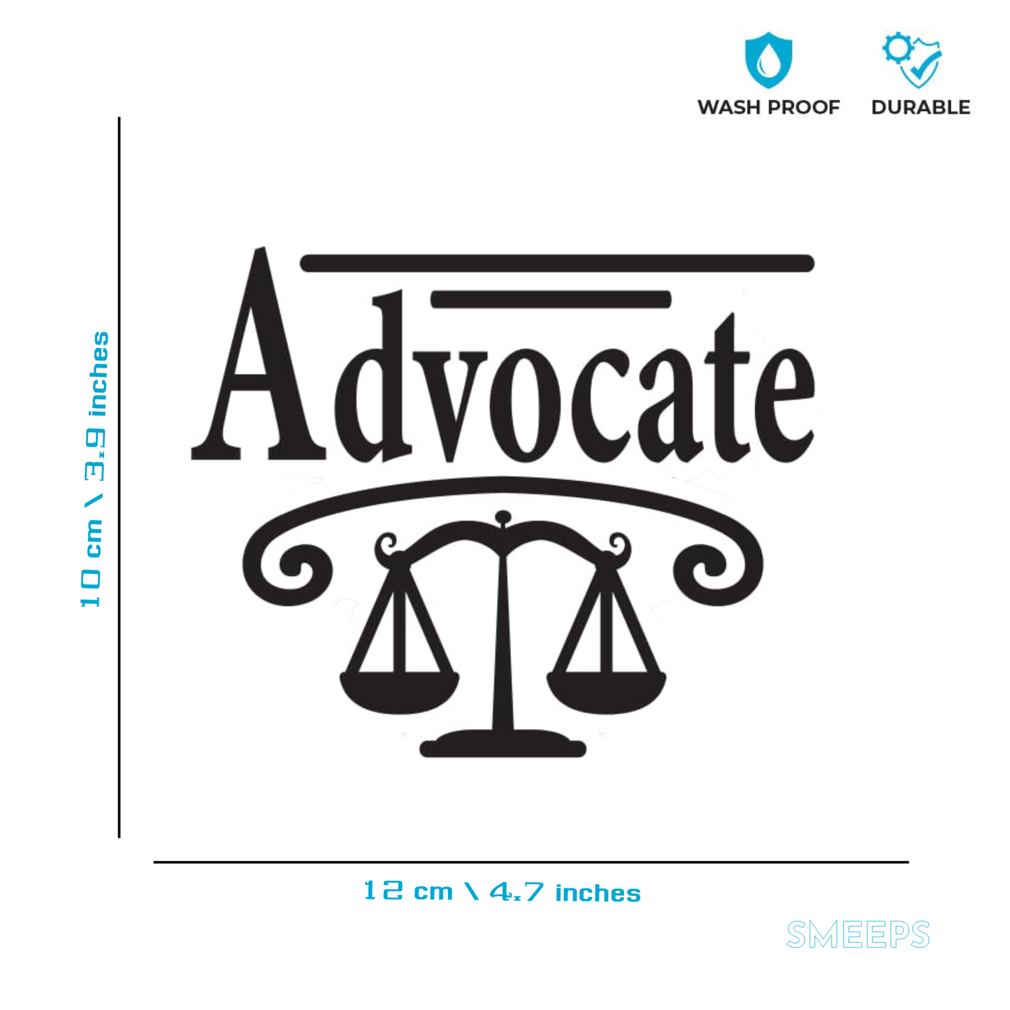 Smeeps Advocate Car Sticker – Text & Scales Design – 12 x 10 cm | Premium Vinyl Decal for Cars