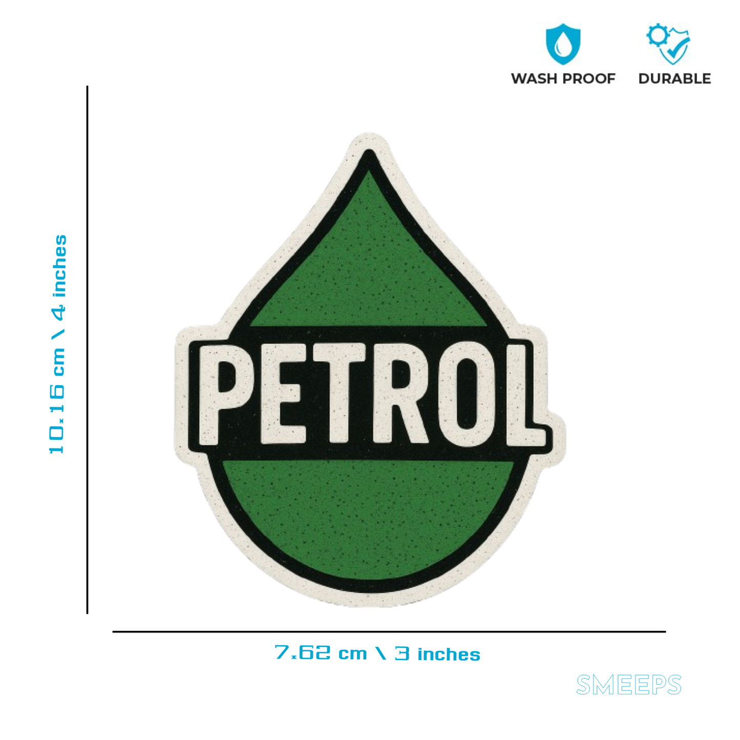 Smeeps PETROL Drop Shape Sticker – Green & Black | 10.16 x 7.62 cm | For Car Fuel Type Marking