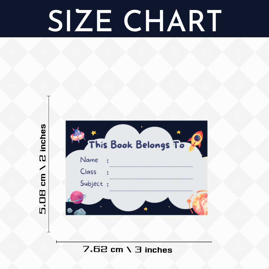 Pack of 24 |Smeeps Kids' Space-Themed Book Label Stickers – 7.62 x 5.08 cm – “This Book Belongs To” Writable Labels for School Notebooks | Name, Class, Subject Fields | Pack of Fun Learning Stickers