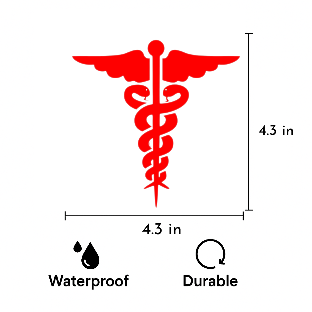 Smeeps Medical Symbol Vinyl Sticker – 11 cm Red Caduceus Decal | Doctor Nurse Ambulance Sign | Waterproof & UV-Resistant