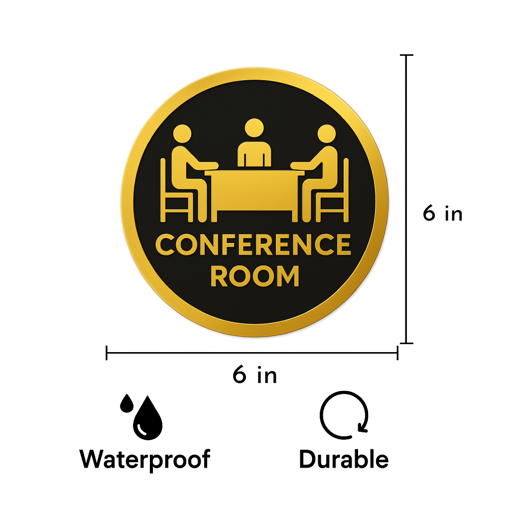 Pack of 2 | Smeeps Conference Room Sticker – 15.24 cm Round | Bold Gold & Black Design | Office Door/Wall Sign | Waterproof & UV-Proof Vinyl
