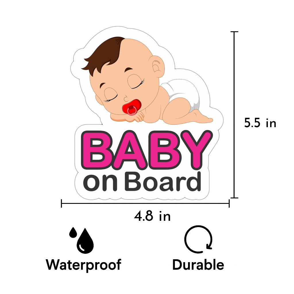 Pack of 2 | Smeeps Baby on Board Sticker – 14 x 12.3 cm | Cute Sleeping Baby Design with Pacifier | Waterproof Vinyl Car Safety Sign