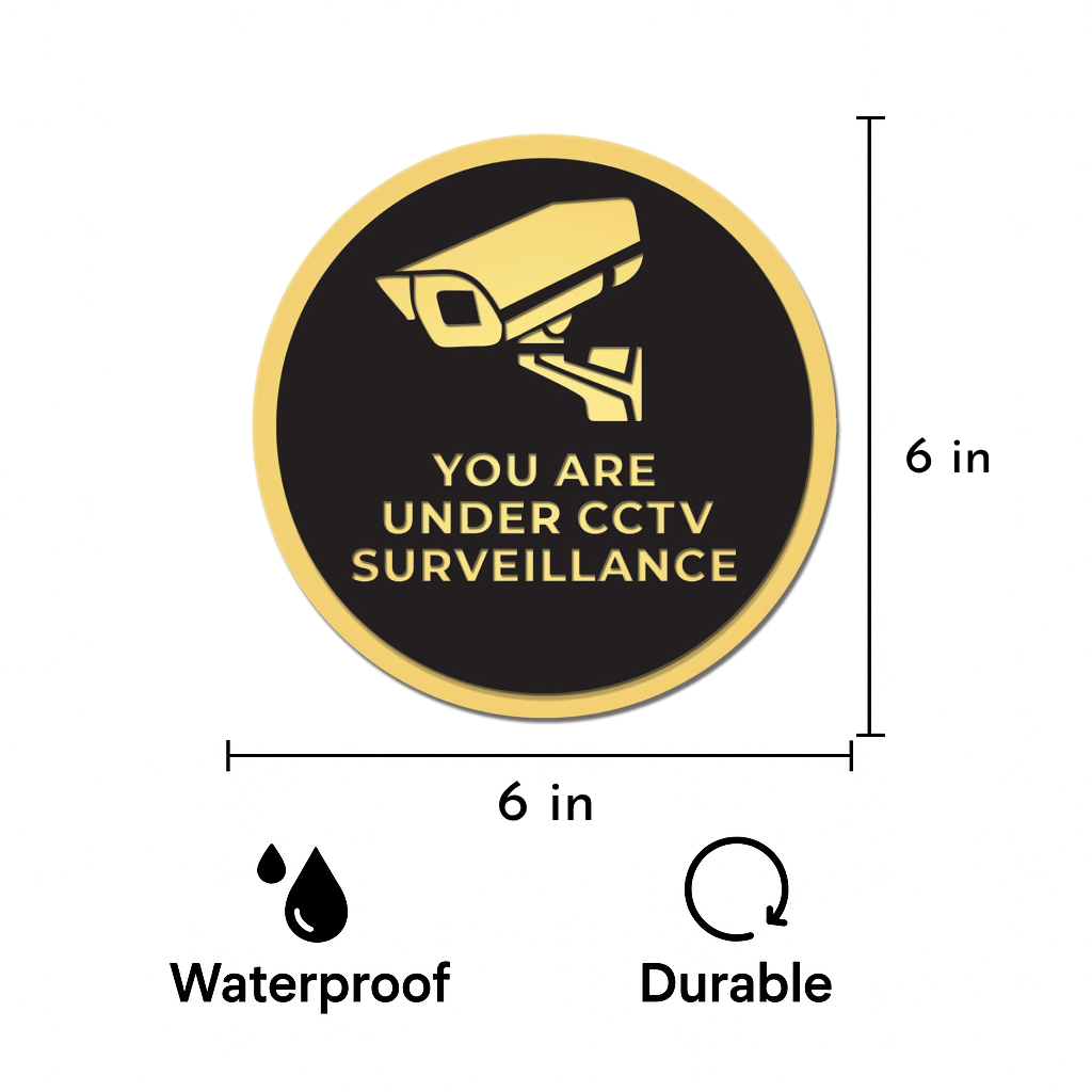 Smeeps “You Are Under CCTV Surveillance” Warning Stickers – 15 cm Round Gold-on-Black Vinyl Signage | Waterproof, Bold & Professional