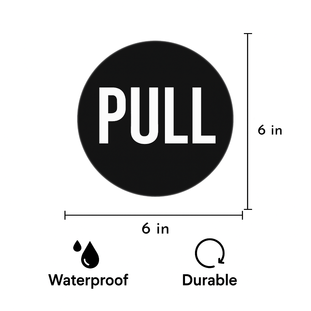 Smeeps Round “PULL” Door Sticker – 15.24 cm | Matte Black Finish with Bold White Text | Easy Peel & Stick Vinyl Decal | Ideal for Offices, Stores & Restaurants