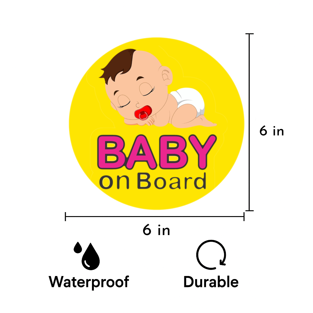 Smeeps Baby on Board Sticker – 15.24 cm Round | Adorable Sleeping Baby with Pacifier Design | Waterproof Vinyl Car Safety Sign