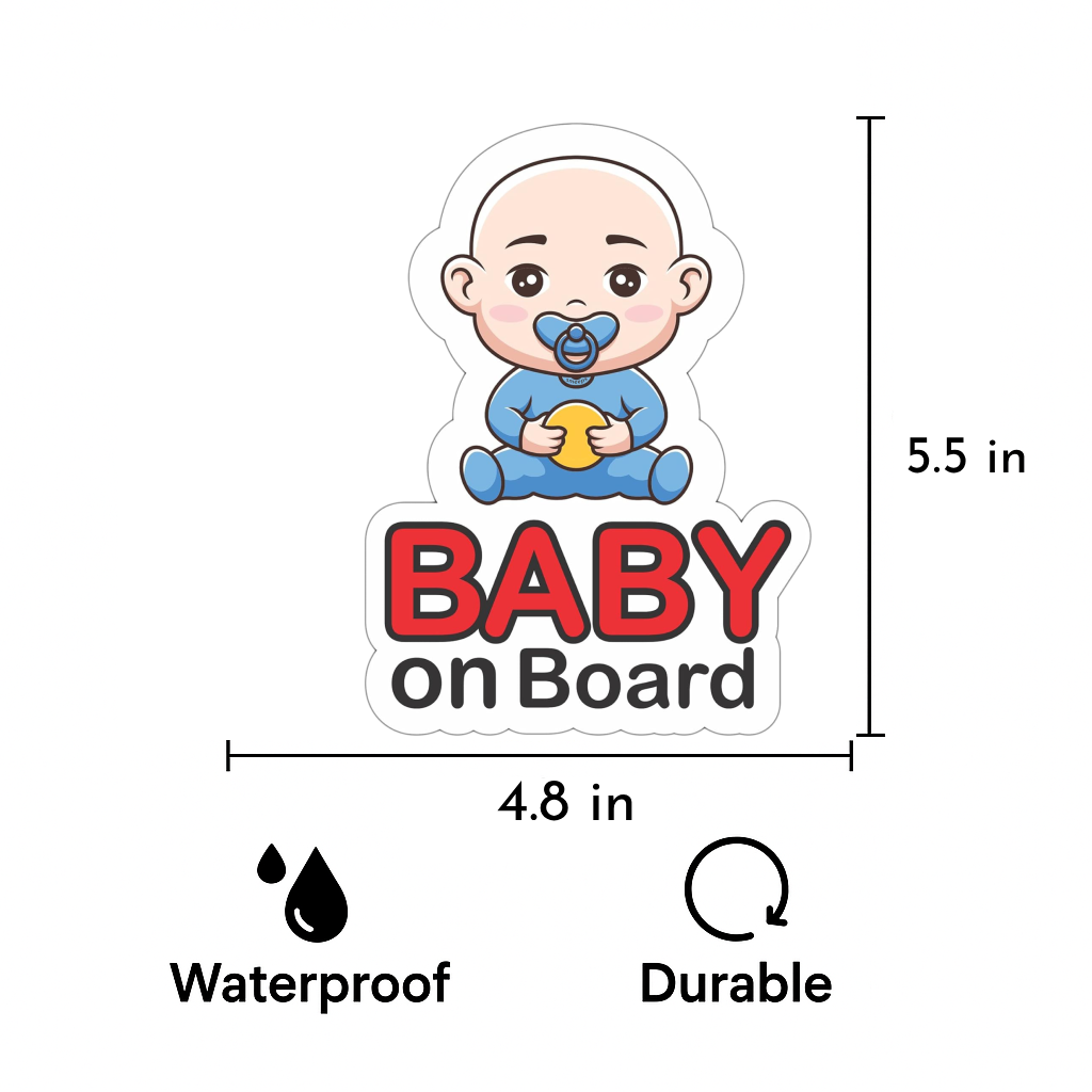 Pack of 2 | Smeeps Baby on Board Sticker – 14 x 12.3 cm | Cute Bald Baby with Toy Design | Waterproof Car Sign for Safety Awareness