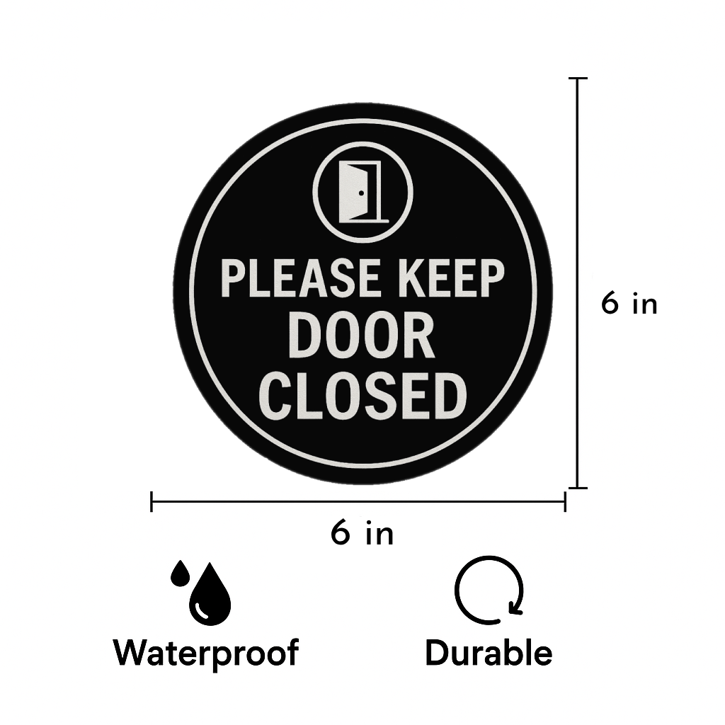 Smeeps “Please Keep Door Closed” Round Sign – 15.24 cm | Circle Door Sticker for Offices, Labs & Private Areas | Waterproof & Durable | Clear Bold Text & Icon