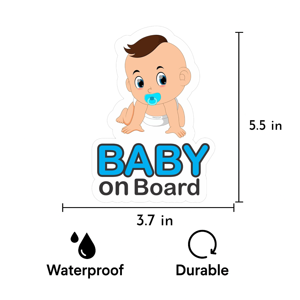 Pack of 2 | Smeeps Baby on Board Car Sticker, 14 x 9.57 cm Die-Cut Vinyl Decal – Crawling Baby with Pacifier Design, Waterproof & High Visibility for Safety Awareness