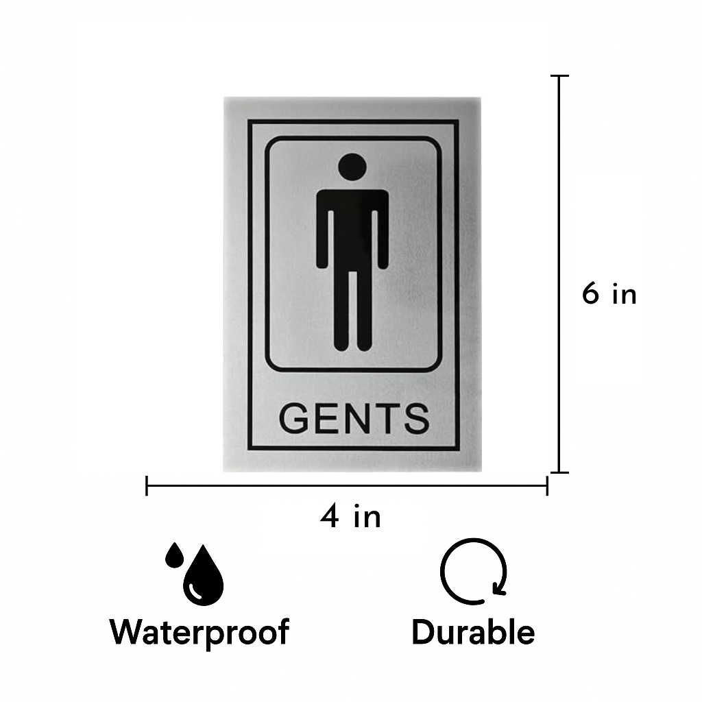 Smeeps “GENTS” Restroom Sign – 15.24 x 10.16 cm | Sleek Silver Finish with Black Print | Durable & Easy to Read | Self-Adhesive for Office, Mall, Café, School