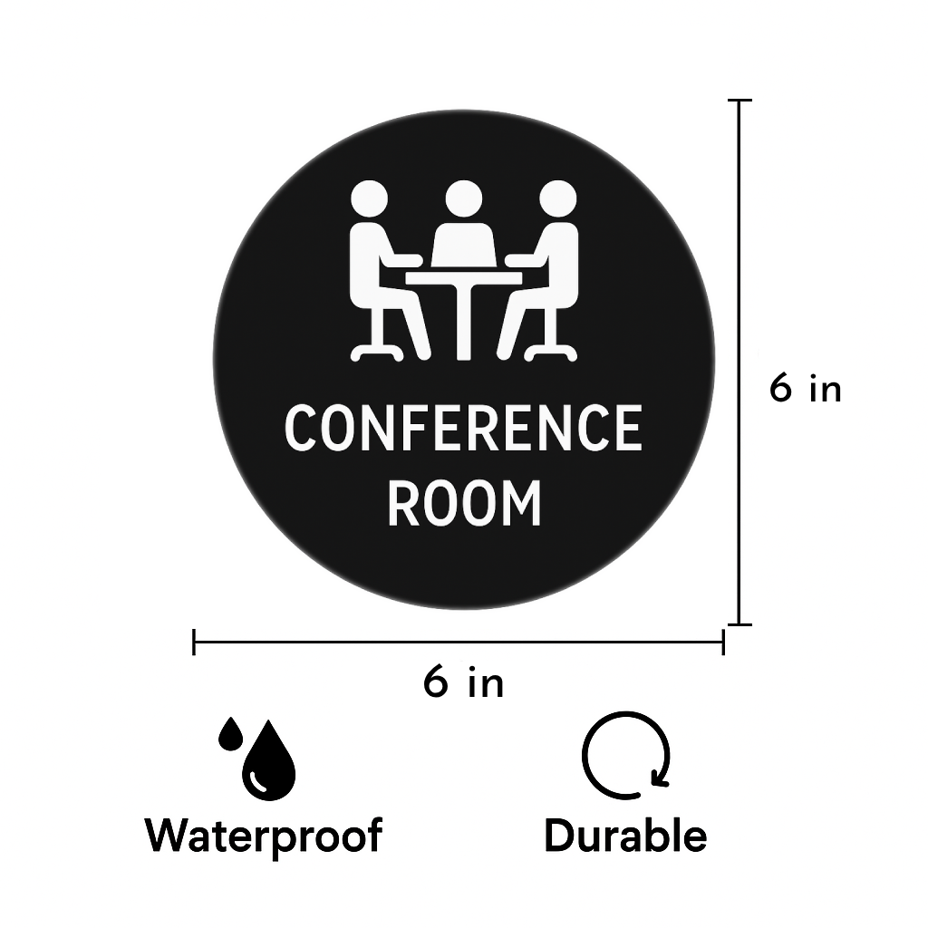 Smeeps “Conference Room” Door Sign Stickers – 15.24 cm Round Office Label | Professional Black & White Design | Waterproof & Easy to Apply