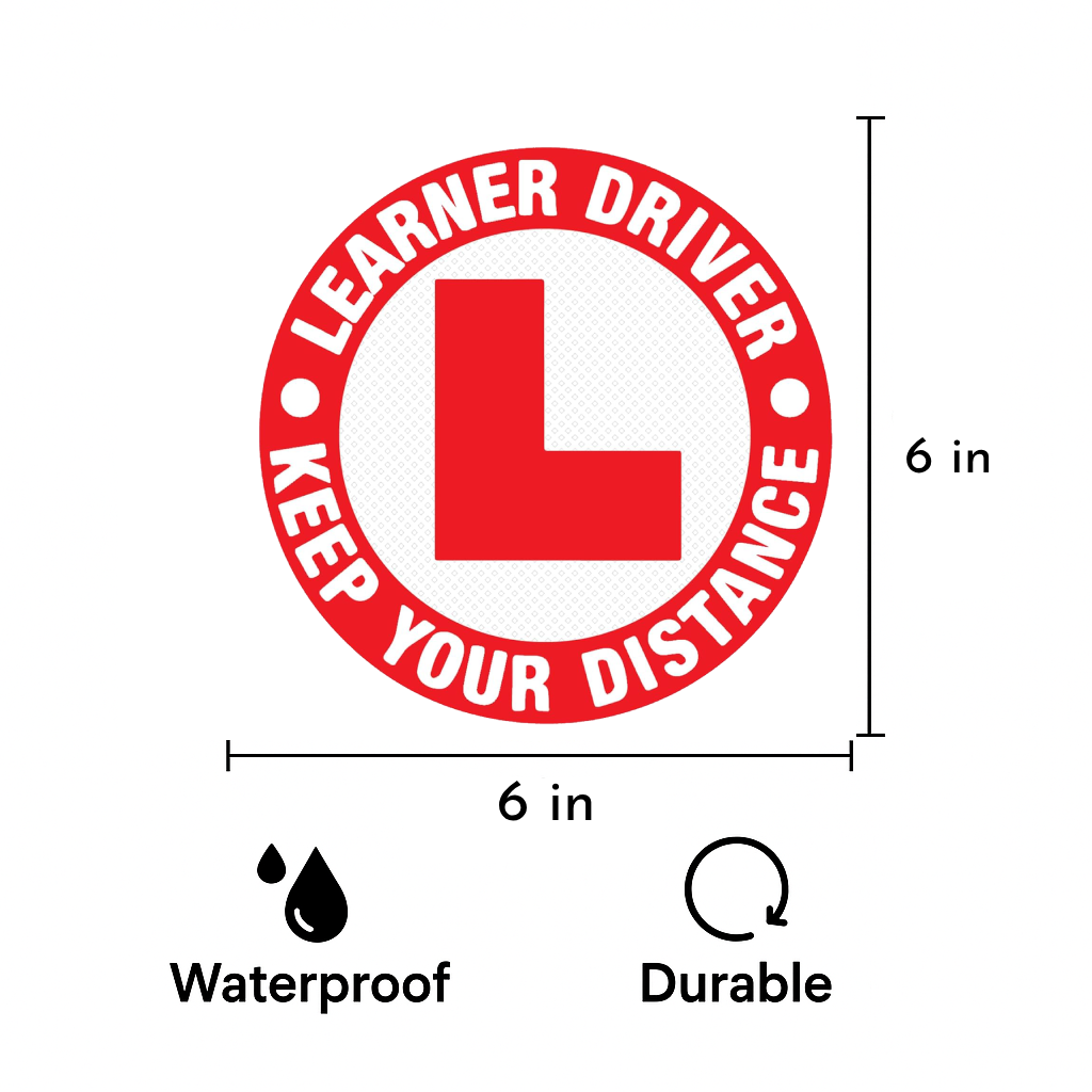 Smeeps “Learner Driver – Keep Your Distance” Stickers (15.24 cm) – High-Visibility Round L Plate for Vehicles | Waterproof Reflective Safety Sign for Cars, Bikes & Scooters