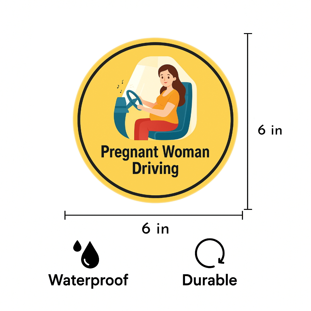Pack of 2 | Smeeps Pregnant Woman Driving Sticker – 15.24 cm Round | Cute Maternity Safety Sign for Cars | Yellow Baby Bump Alert Decal