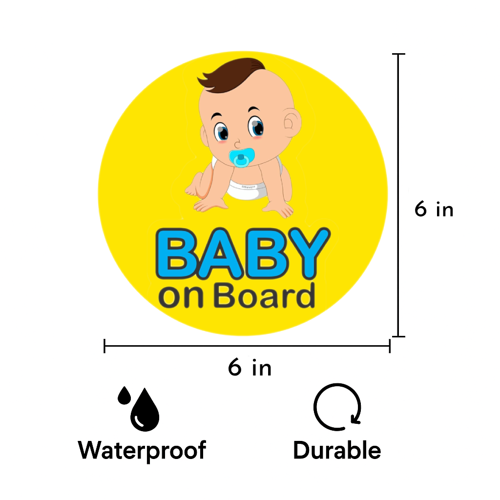 Smeeps Baby on Board Sticker – 15.24 cm Round | Cute Crawling Baby Boy Design | Yellow & Blue Waterproof Car Safety Sign