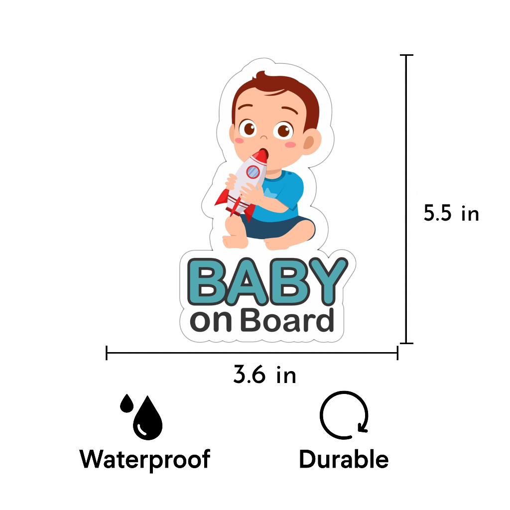 Pack of 2 | Smeeps Baby on Board Sticker – 14 x 8.6 cm | Cute Baby Boy with Rocket Design | Waterproof Vinyl Car Safety Sign