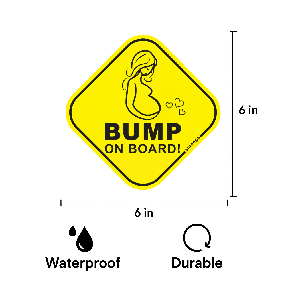 Pack of 2 | Smeeps Bump On Board Car Sticker – 15.24 cm Diamond-Shaped Maternity Safety Sign | Yellow & Black Vinyl Decal for Pregnant Moms