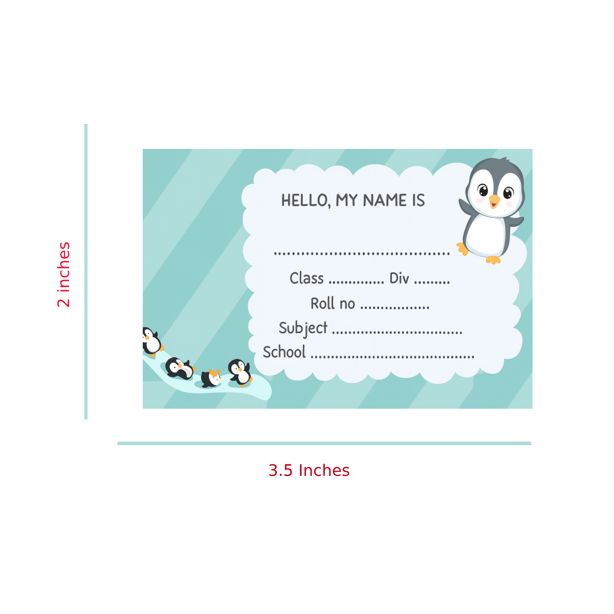 Smeeps Penguin School Label Sticker – 3.5 x 2 Inches Name Tag for Books & Notebooks | Pack of 10 | Waterproof & Writable Label Sticker