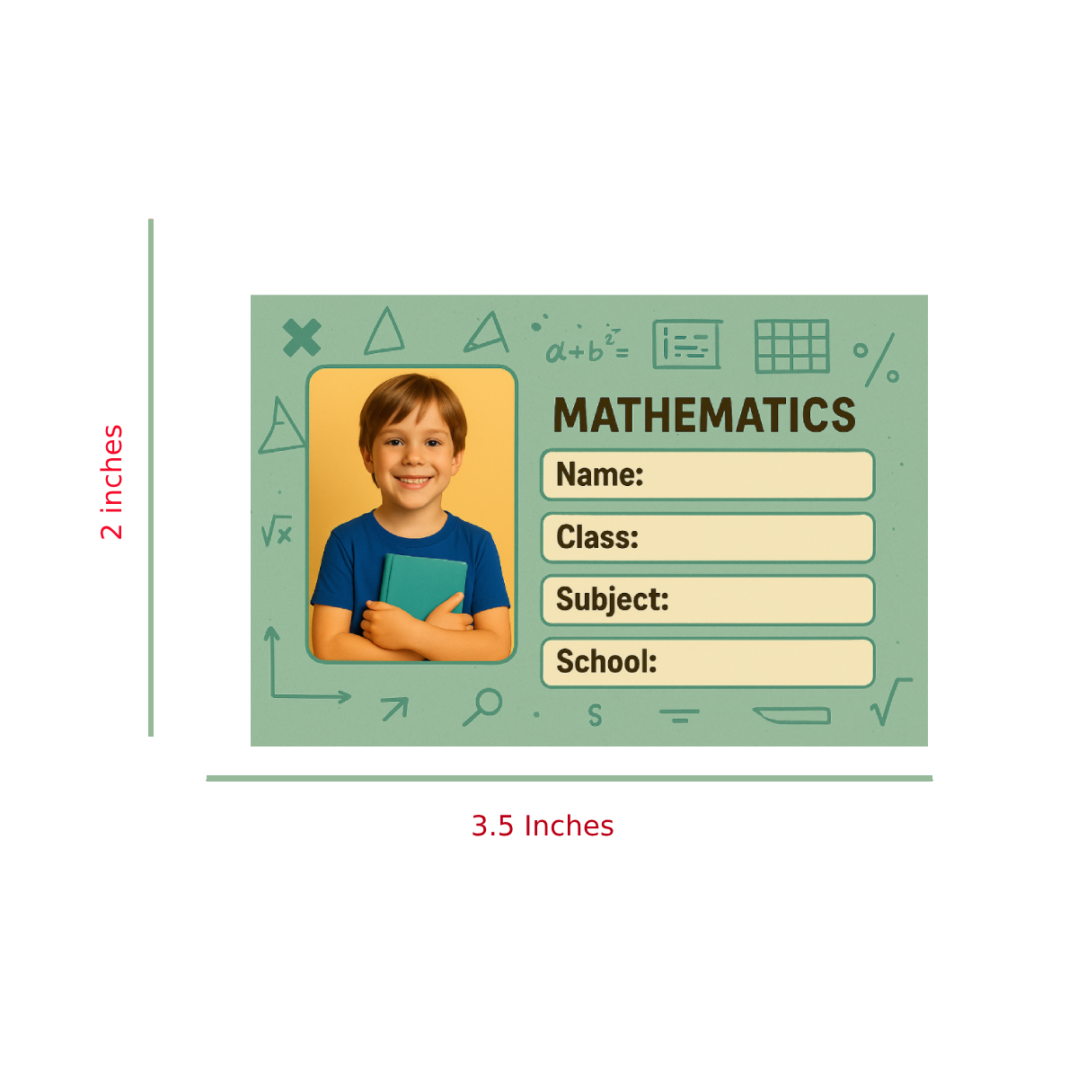 Smeeps Personalized Mathematics School Book Label – Custom Photo Name Sticker for Kids | 3.5 x 2 Inch Notebook Labels | Pack of 10
