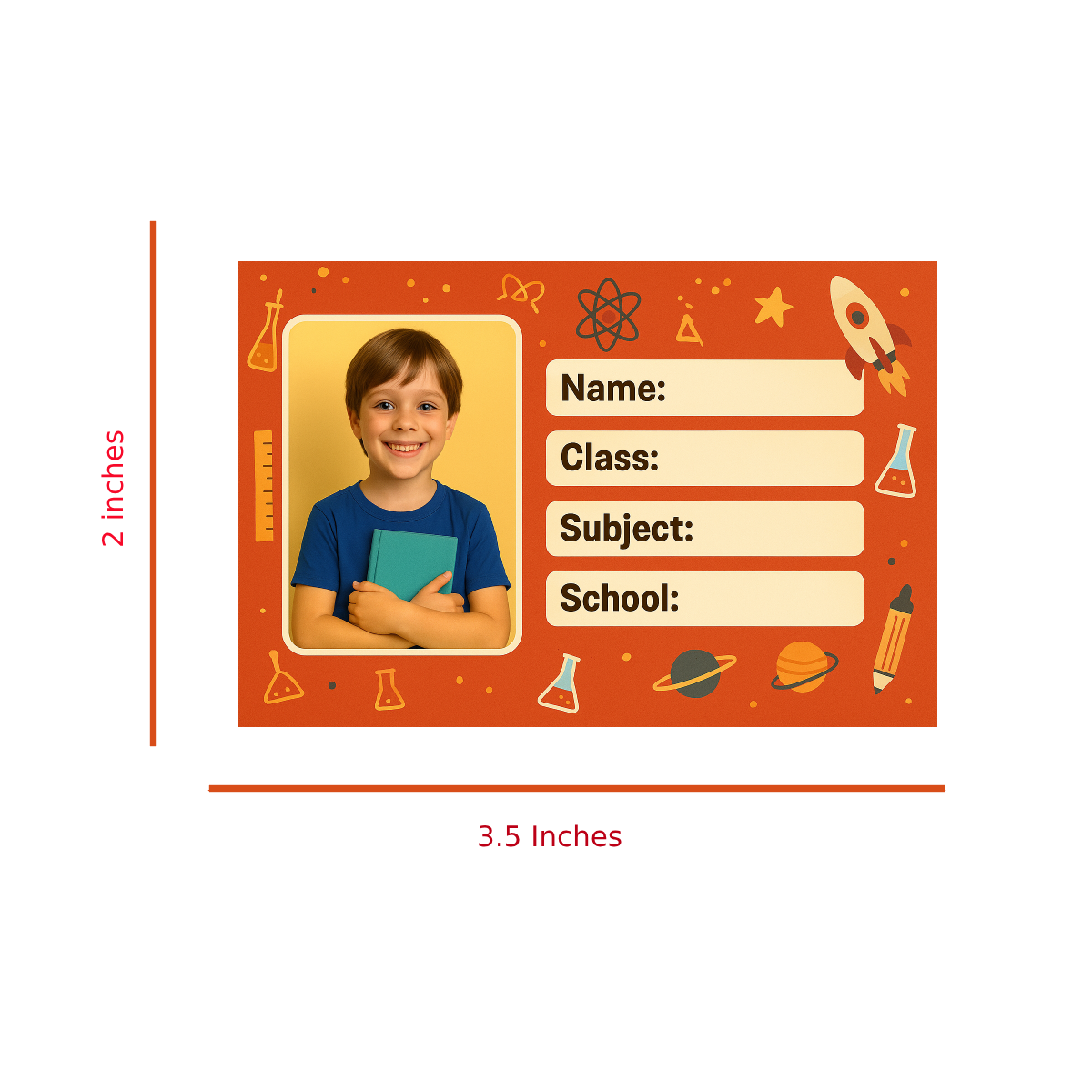 Smeeps Personalized School Book Label – Custom Photo Name Sticker for Kids | 3.5 x 2 Inch Orange Theme Labels | Pack of 10