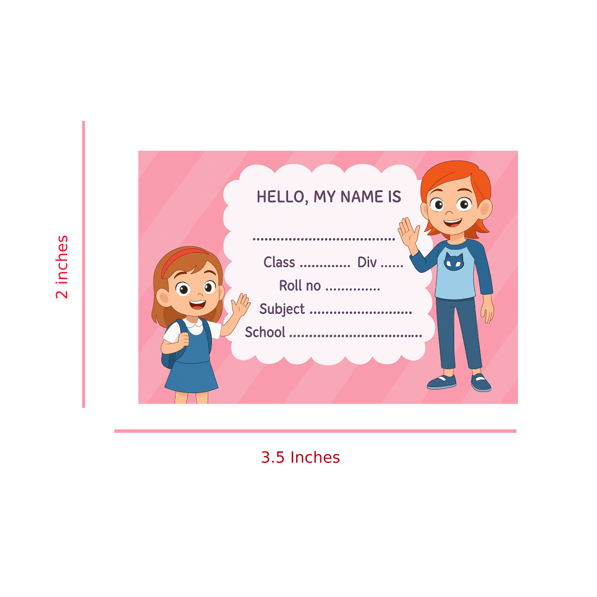 Smeeps Kids School Label Sticker – 3.5 x 2 Inch Pink Girl Theme | Waterproof Notebook Tag | Pack of 10 Labels