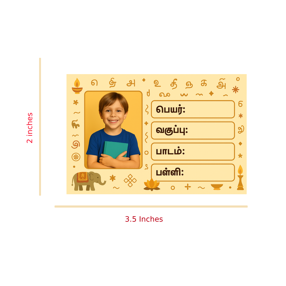 Smeeps Personalized Tamil School Book Label – Custom Photo Name Sticker for Kids | 3.5 x 2 Inch Notebook Labels | Pack of 10