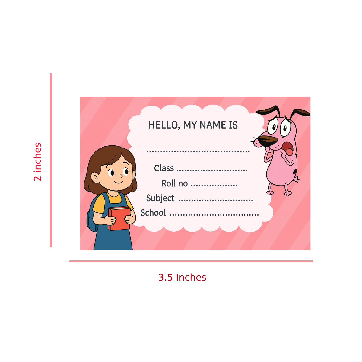 Smeeps Student Name Label – 3.5 x 2 Inches Notebook & School Book Sticker | Cute Girl & Cartoon Dog Design | Pack of 10 Writable Labels