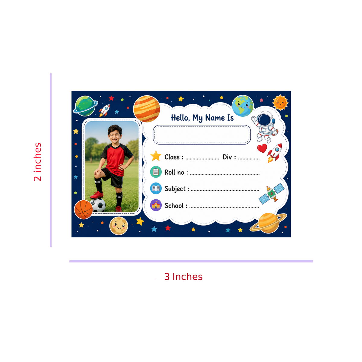 Custom Photo Space Theme School Name Labels – 7.62 × 5.08 cm (3 × 2 Inch) Personalized Waterproof Kids Notebook Stickers with Photo for School Books, Water Bottles & Accessories | Galaxy & Astronaut Design Pack of 36