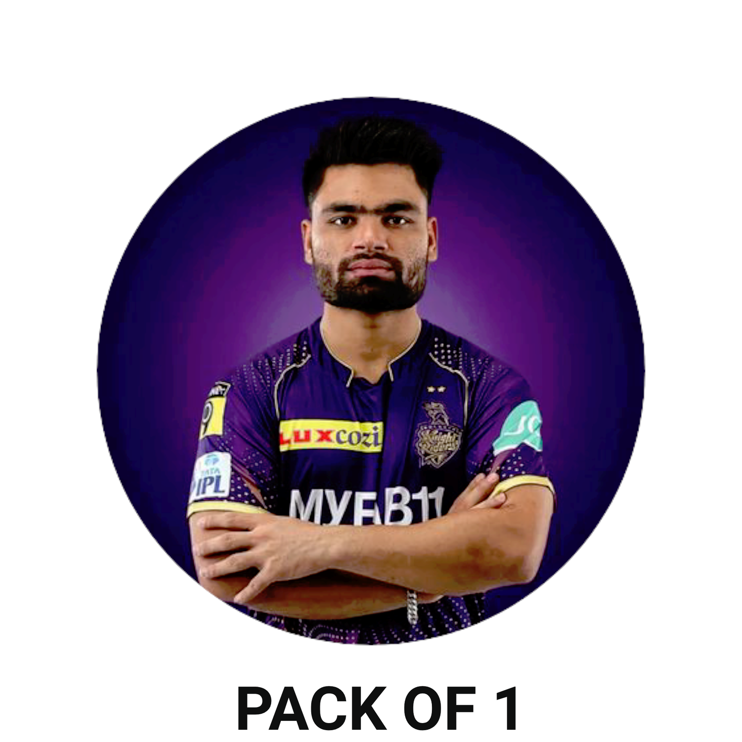 Smeeps Rinku Singh Sticker – 10.16 cm (4 Inch) Indian Cricket Star Fan Vinyl Decal | Waterproof UV Resistant Round Car & Bike Sticker