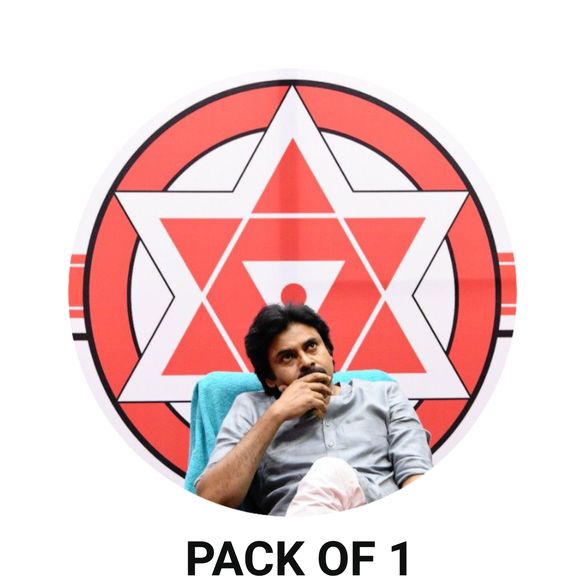 Smeeps Pawan Kalyan Janasena Thoughtful Pose Sticker – 10.16 cm (4 Inch) Round Political Vinyl Decal | Waterproof UV Resistant Car & Bike Sticker