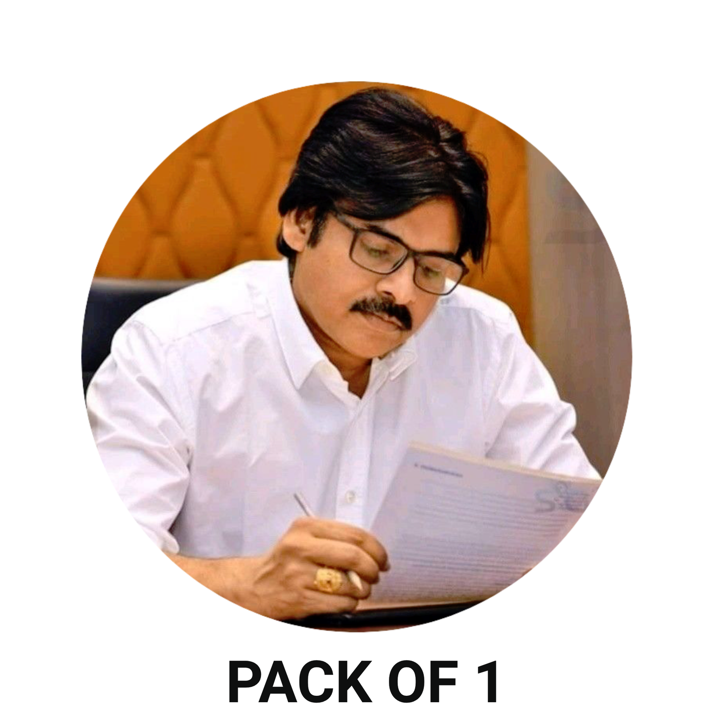 Smeeps Pawan Kalyan Reading Document Pose Sticker – 10.16 cm (4 Inch) Round Political Vinyl Decal | Waterproof UV Resistant Car & Bike Sticker