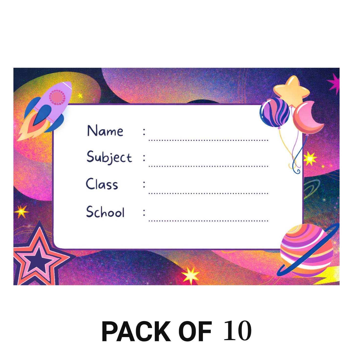 Smeeps Space Theme School Name Labels Sticker – 7.62 × 5.08 cm (3 × 2 Inch) Personalized Writable Notebook Labels for Kids | Galaxy Cartoon School Stickers Pack of 10