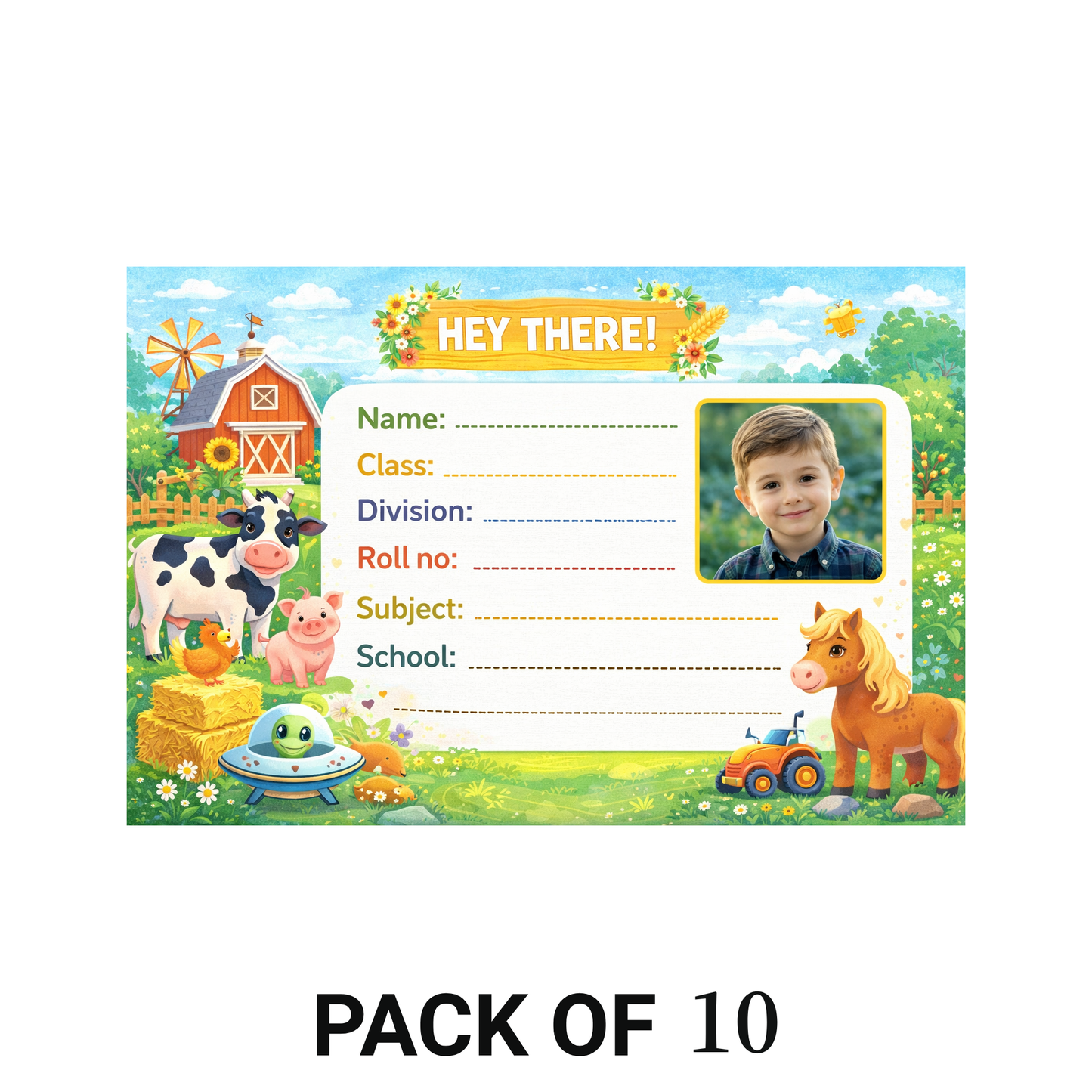 Smeeps Personalized Farm Animal School Label Stickers – Pack of 10 | 3 x 2 Inch Custom Name Labels with Photo | Cute Cow, Pig & Barn Theme | Waterproof Premium Finish
