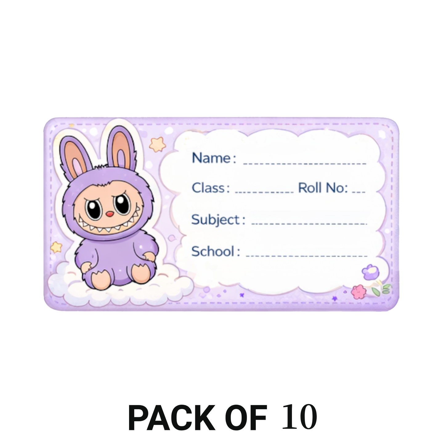 Smeeps Cute Bunny School Name Labels Sticker – 7.62 × 5.08 cm (3 × 2 Inch) Personalized Writable Notebook Labels for Kids | Cartoon Bunny School Stickers Pack of 10