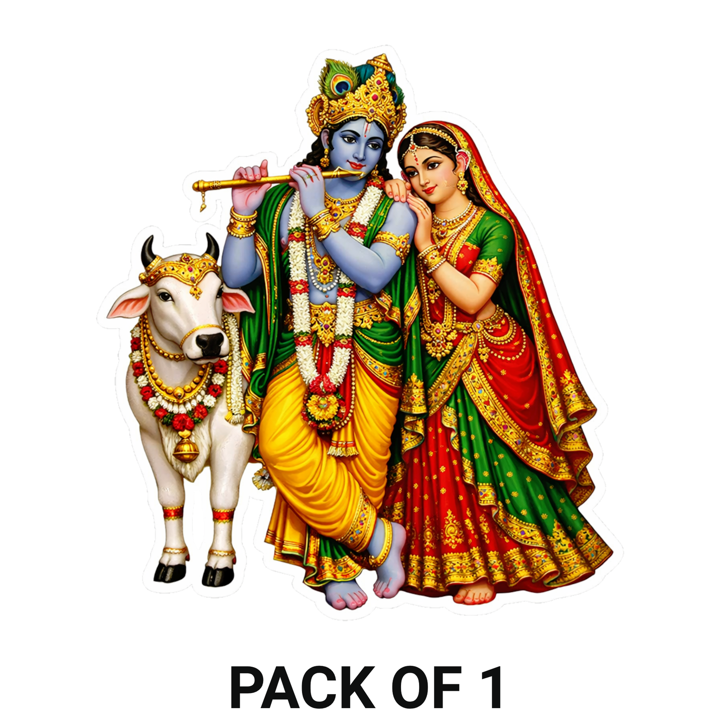 Smeeps Radha Krishna Vinyl Sticker – 11.43 × 10.42 cm (4.5 × 4.1 Inch) Waterproof Devotional Car Sticker | UV Resistant Radha Krishna Cow Decal for Car, Bike, Laptop & Wall | Pack of 1