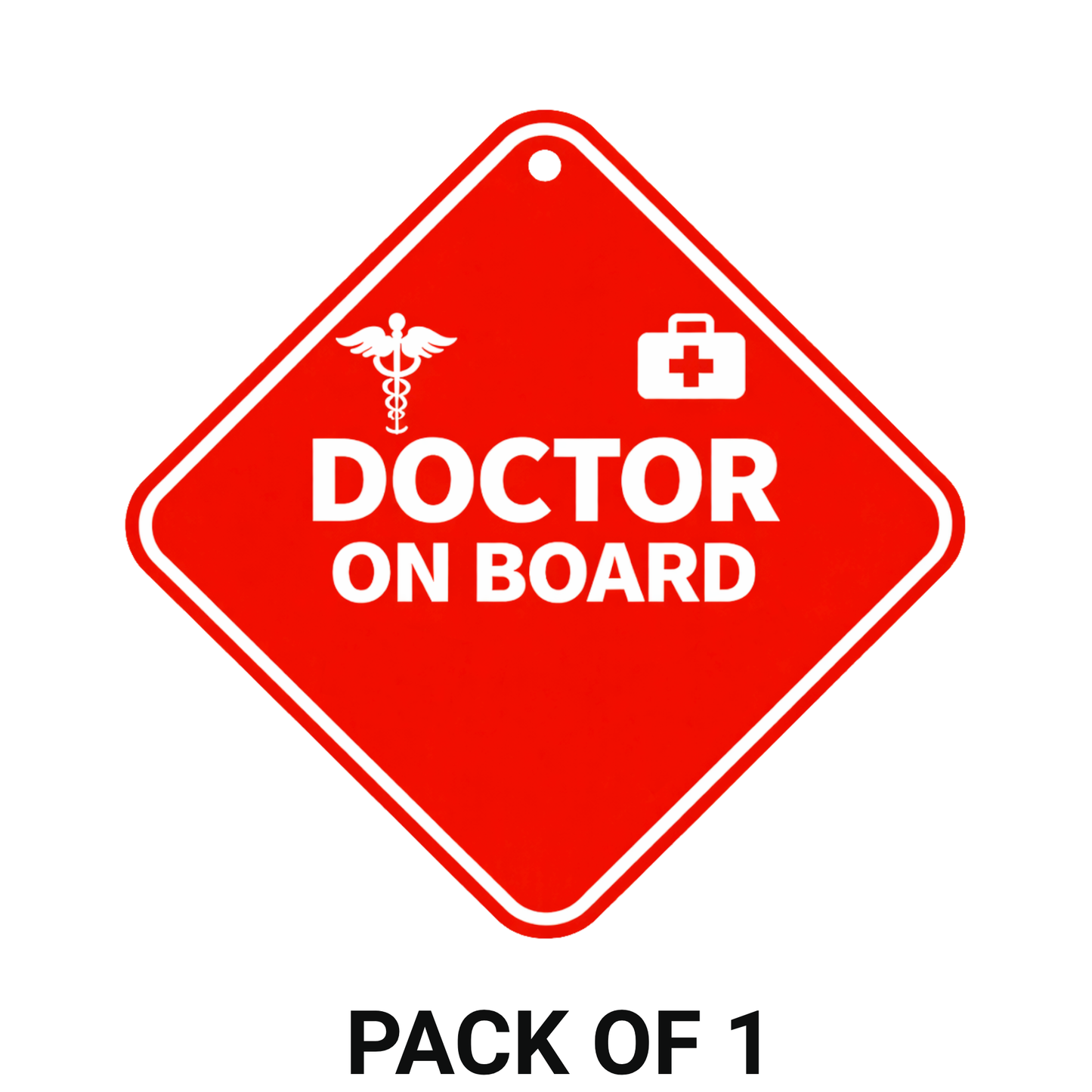 Smeeps Red Doctor On Board Hanging Sign – 20.58 × 20.32 cm (8.1 × 8 Inch) Waterproof UV Resistant Medical Emergency Car Hanging Board with Suction Cup | Professional Healthcare Vehicle Sign Pack of 1