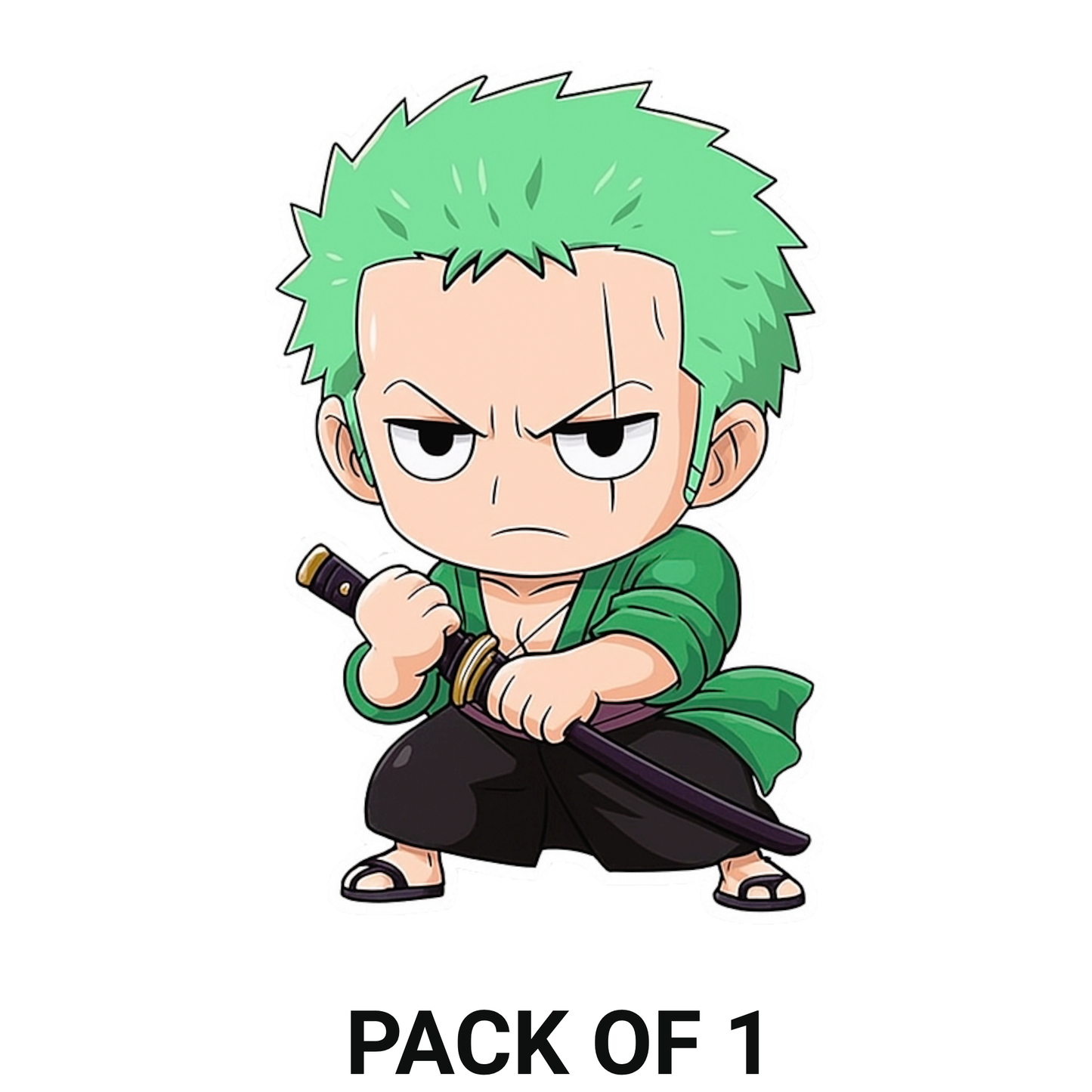 Smeeps Zoro Chibi Sticker – 11.43 x 7.62 cm Sword Pose Anime Car & Bike Decal | Waterproof & UV Resistant Vinyl