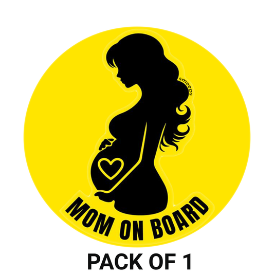 Smeeps Mom on Board Sticker – 15.24 cm Round | Bold Silhouette Design with Heart | Yellow & Black Waterproof Car Safety Sign