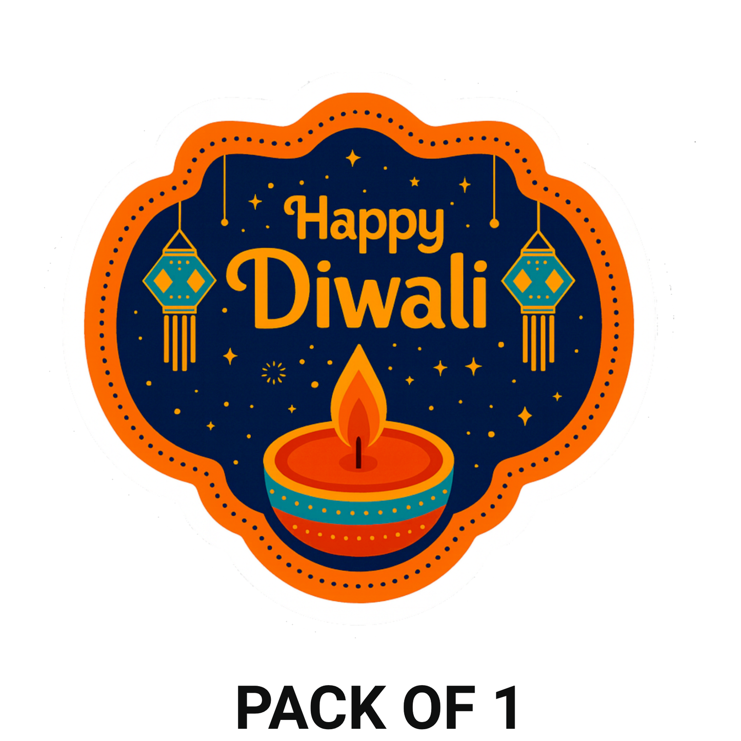Smeeps Happy Diwali Sticker – 10.16 x 10.93 cm Festive Deepavali Décor Decal | Diya & Lantern Theme Design | Waterproof & UV-Resistant Vinyl