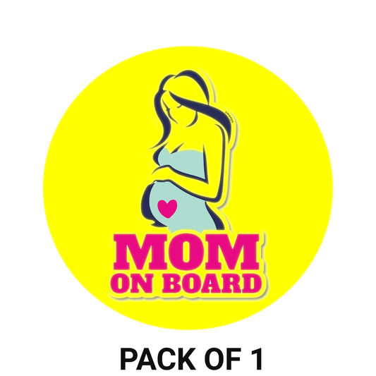 Smeeps Mom on Board Sticker – 15.24 cm Round | Stylish Pregnant Mom Design | Bright Yellow Waterproof Car Safety Sign