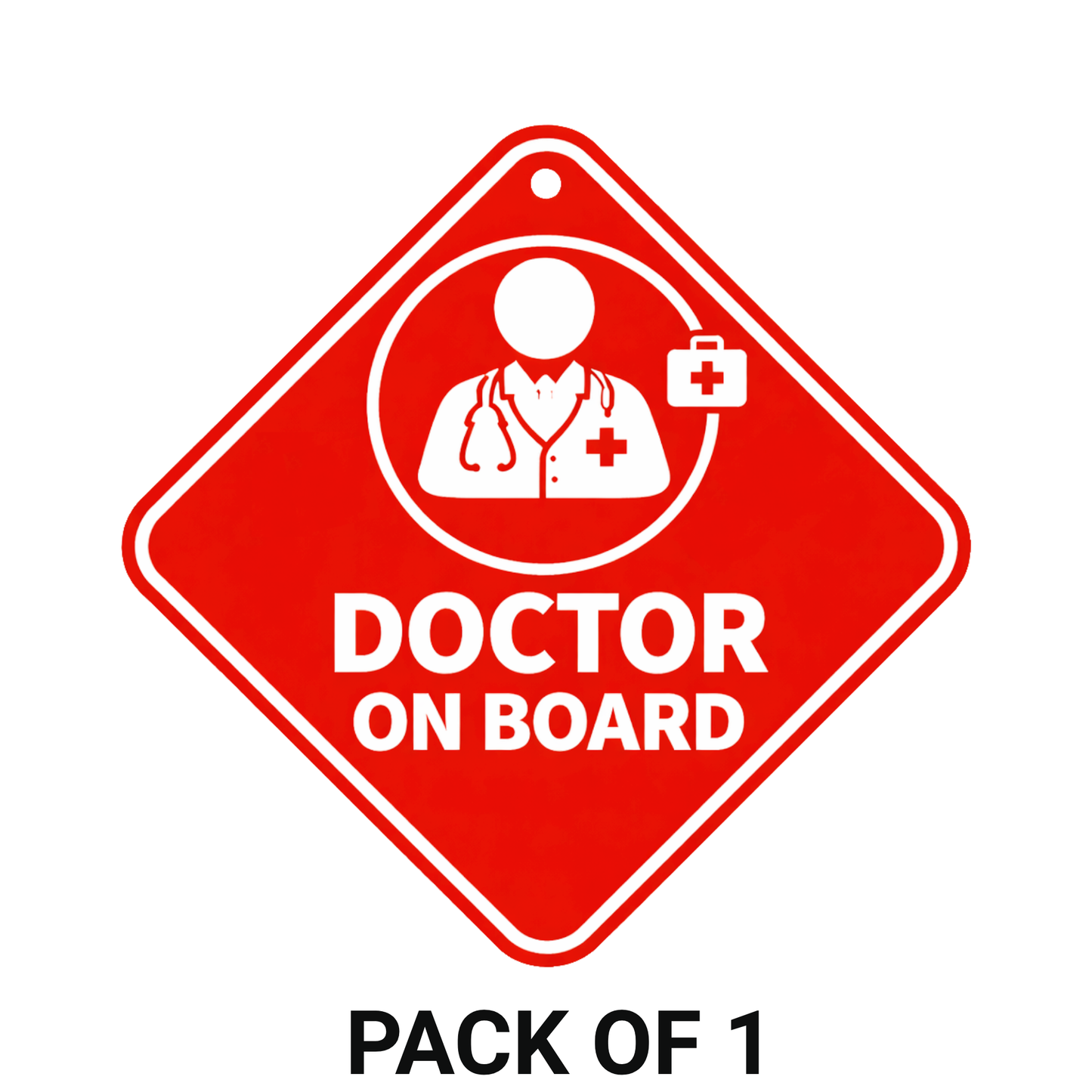 Smeeps Red Doctor On Board Hanging Sign – 20.32 × 20.32 cm (8 × 8 Inch) Waterproof UV Resistant Medical Emergency Car Hanging Board with Suction Cup | Healthcare Professional Vehicle Sign Pack of 1