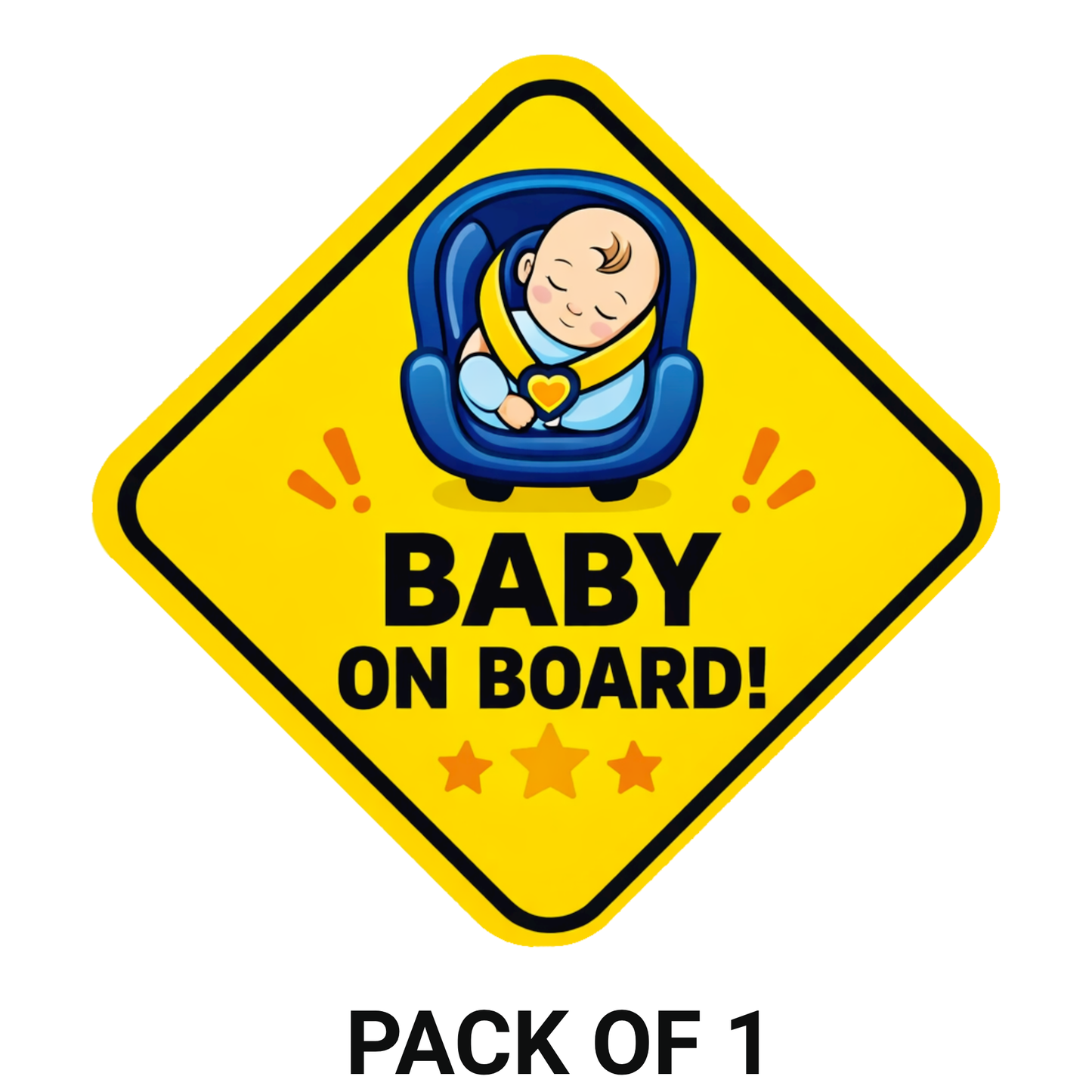 Smeeps Baby On Board Car Sticker – 14 × 14 cm (5.5 × 5.5 Inch) Sleeping Baby Car Seat Diamond Safety Vinyl Decal for Car | Waterproof UV Resistant Washable Sticker