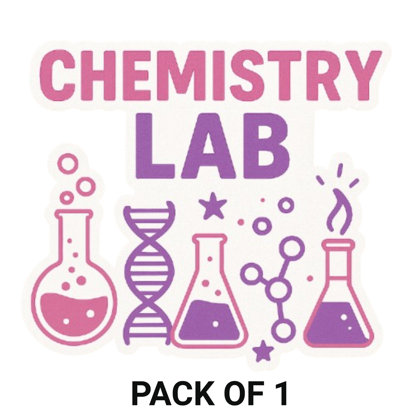 Smeeps Chemistry Lab Sticker – 10.16 x 11.18 cm Pink & Purple Science Theme Vinyl Decal | Beakers, DNA & Molecule Design | Waterproof & UV-Resistant