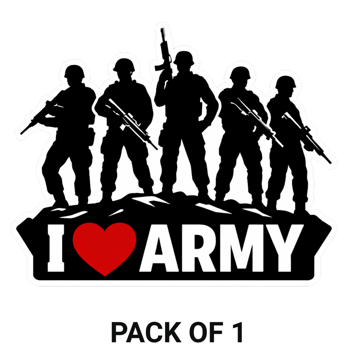 Smeeps I Love Army Vinyl Sticker – 11.43 × 9.15 cm (4.5 × 3.6 Inch) Waterproof Army Lover Car & Bike Sticker | Military Theme Die-Cut Decal | Pack of 1