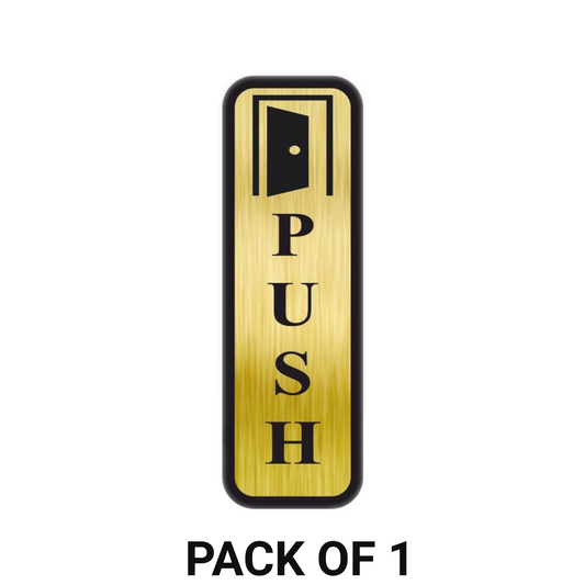 Smeeps Vertical “PUSH” Door Sign – 19 x 6 cm | Gold Brushed Finish with Black Border | Adhesive Back | Stylish & Durable Metal-Look Plate for Offices, Shops, and Hotels