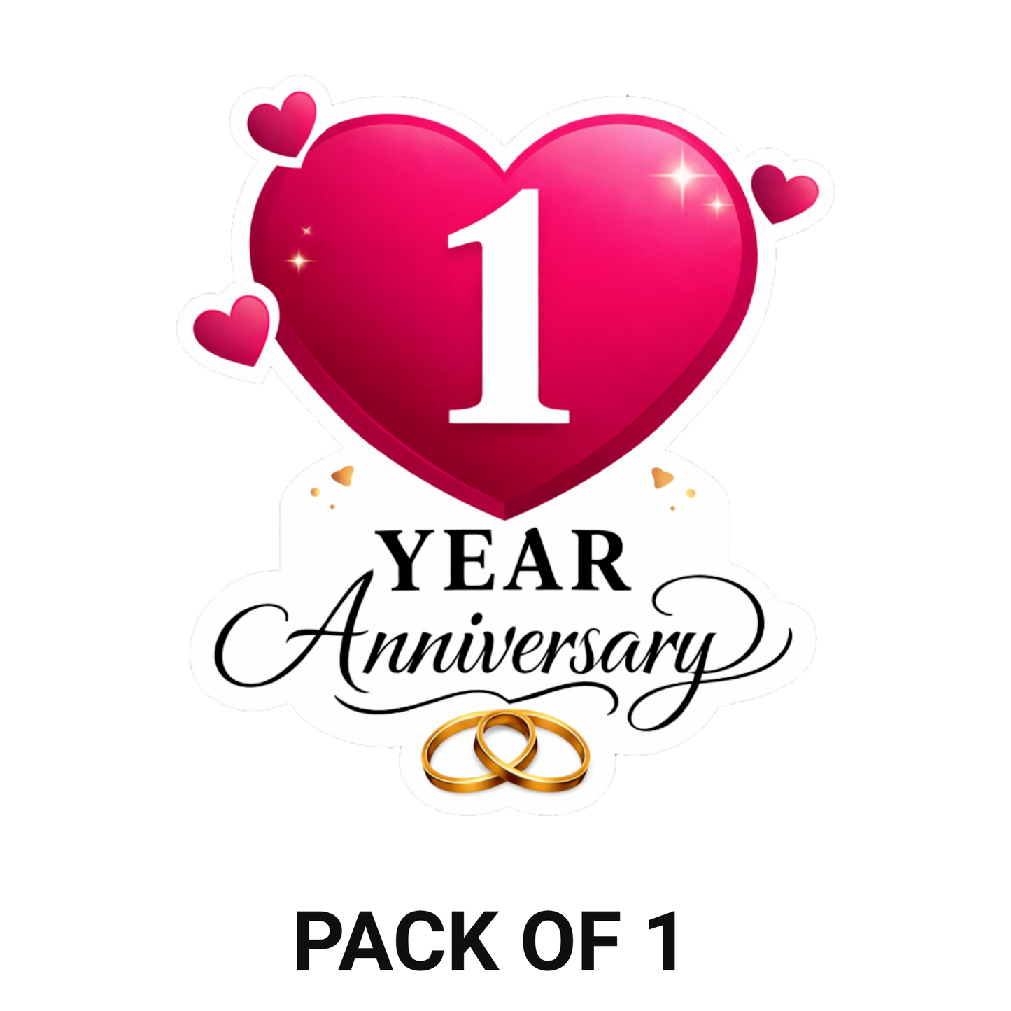 Smeeps 1 Year Anniversary Sticker – 10.16 × 10.16 cm (4 × 4 Inch) Romantic First Wedding Anniversary Heart Vinyl Die-Cut Sticker with Ring Design | Waterproof UV Resistant | Pack of 1