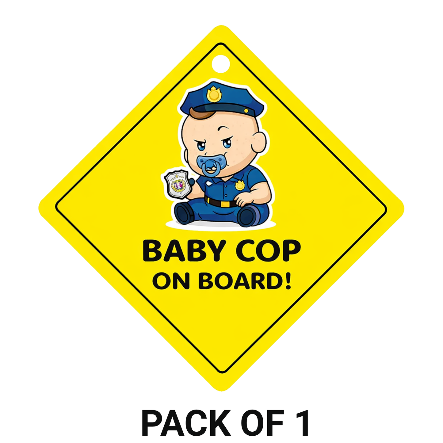 Smeeps Baby Cop On Board Hanging Sign – 20.32 × 20.32 cm (8 × 8 Inch) Cute Police Baby Waterproof Car Hanging Board with Suction Cup | Funny Baby Safety Vehicle Warning Sign