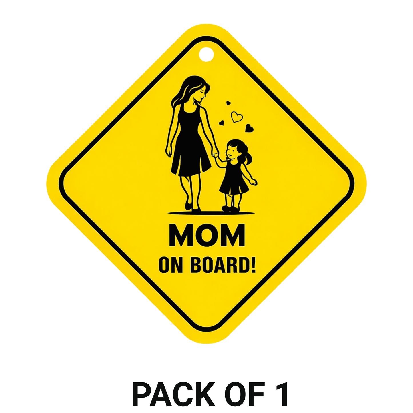 Smeeps Mom On Board Hanging Sign – 20.32 × 20.32 cm (8 × 8 Inch) Mom & Daughter Waterproof Car Hanging Board with Suction Cup | Family Safety Vehicle Warning Sign Pack of 1