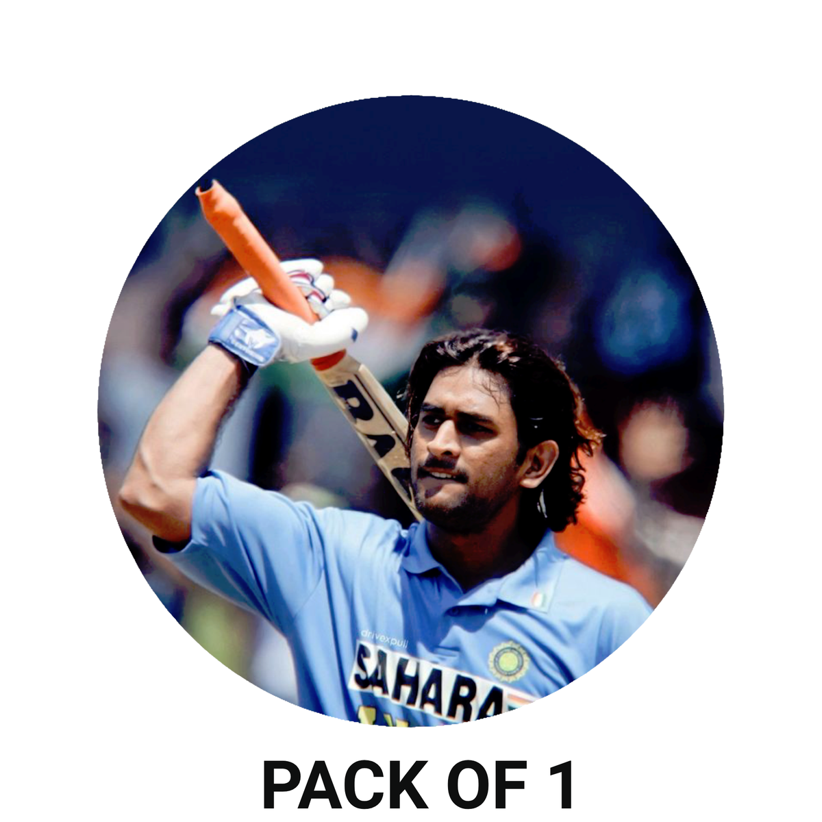 Smeeps MS Dhoni Classic Bat Raise Sticker – 10.16 × 10.16 cm (4 × 4 Inch) Round Car & Bike Vinyl Decal | Team India Legend Design | Waterproof UV Resistant
