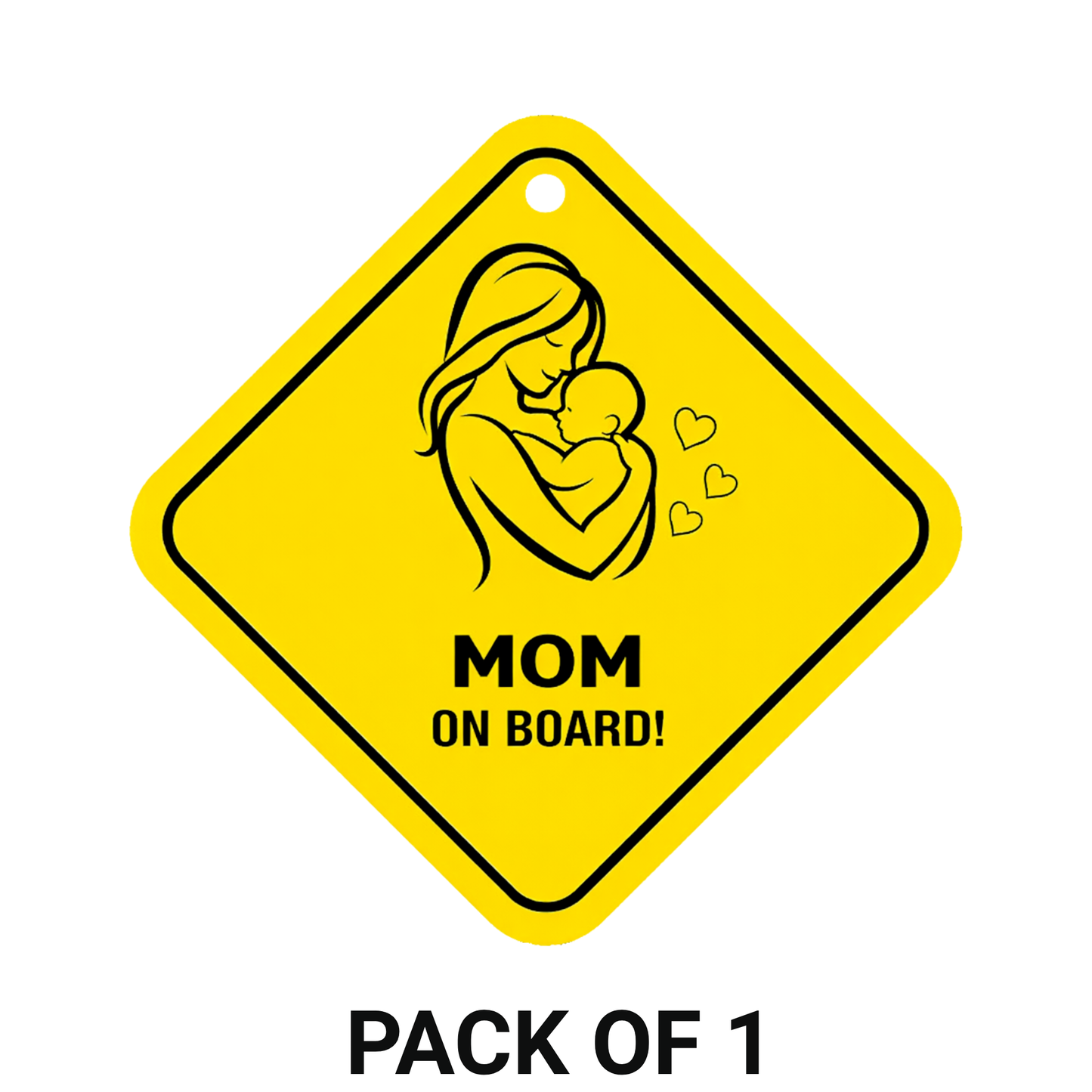 Smeeps Mom On Board Hanging Sign – 20.32 × 20.32 cm (8 × 8 Inch) Waterproof Baby Safety Car Hanging Board with Suction Cup | Mother & Baby Design