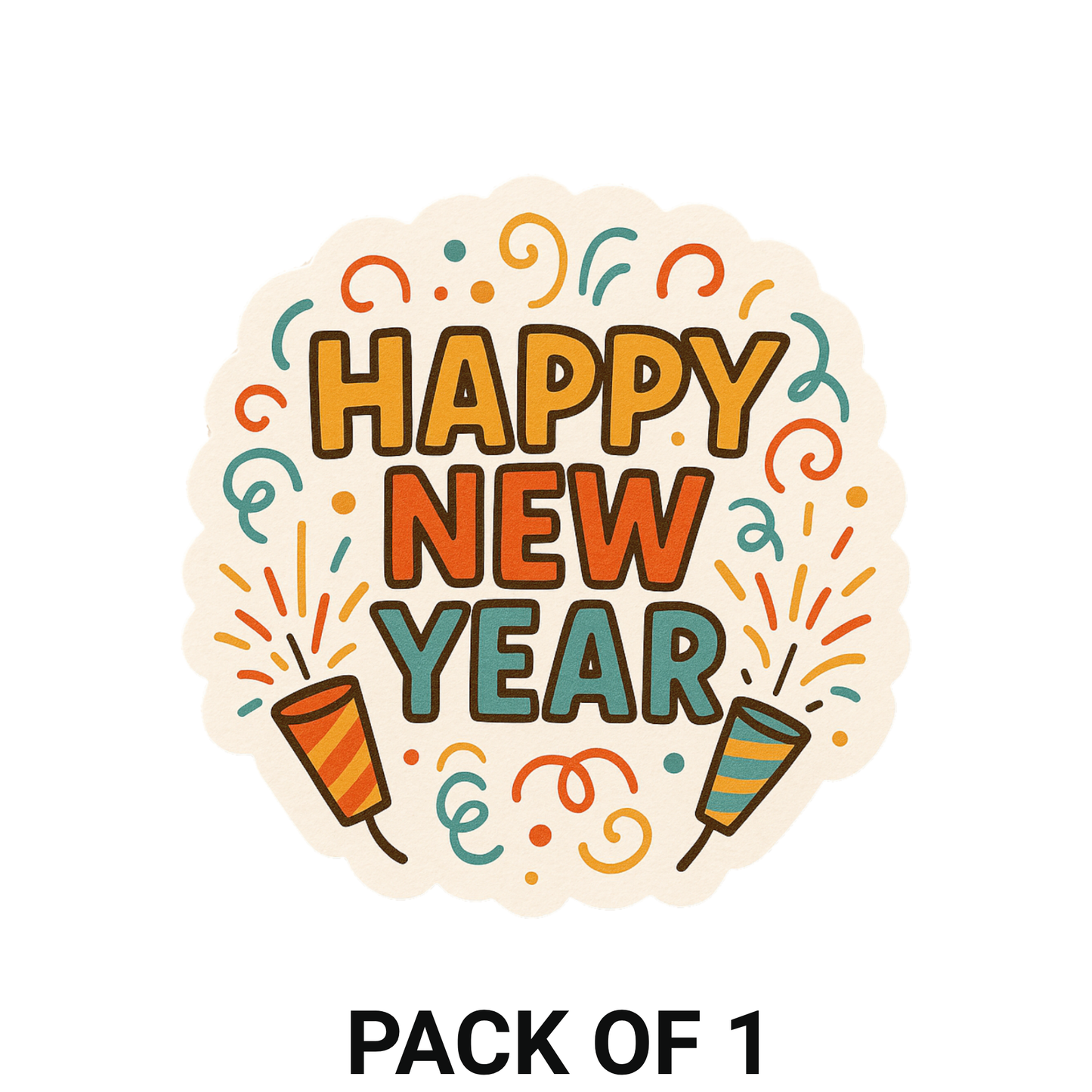 Smeeps Happy New Year Sticker – 10.16 x 9.91 cm Festive Party Popper Decal | Celebration Theme Confetti Design | Waterproof & UV-Resistant Vinyl